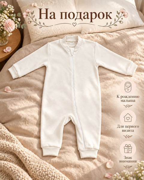 Salopetă pentru bebeluși Pampy cu fermoar 68-74 cm (6-9 luni) alb 6766785 foto