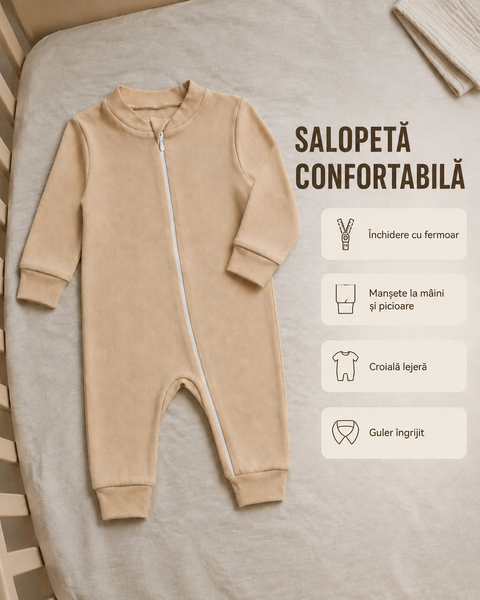 Salopetă pentru bebeluși Pampy cu fermoar 56-62 cm(1-3 luni)bej 05064642 foto