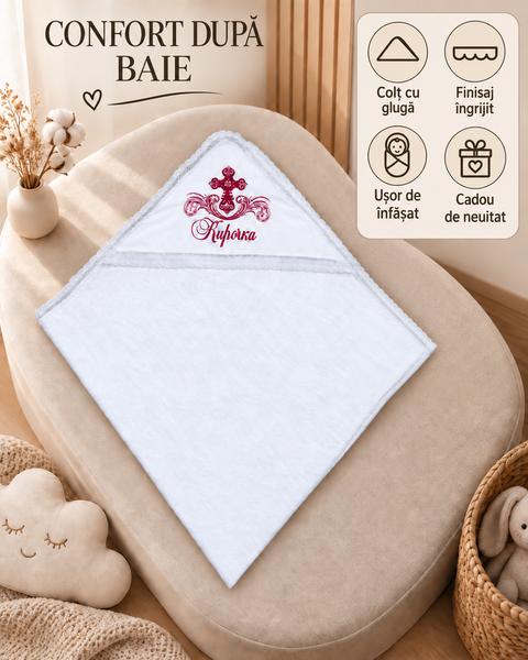 Prosop din mahra Pampy cu dantelă 100&times;100 cm și broderie personalizată  78703950 foto
