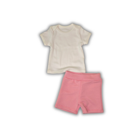 Set Maiou Ivory+Pantalonași Scurți Roz fără Flis 56-62 cm (1-3 luni) 92487615 foto