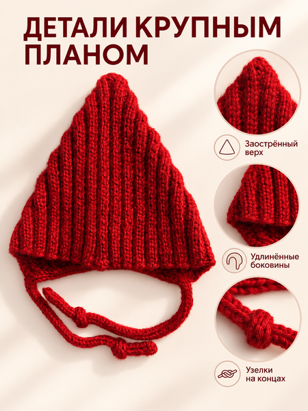 Вязанная шапочка на заязочках Pampy Roşu 0-3 месяцев (34-38 см) ID999MARKET_6124937 фото