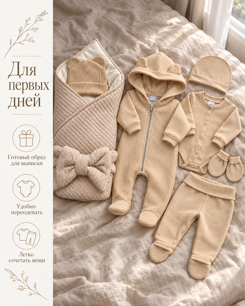 Set pentru externare Pampy Codiță 56-62 cm (1-3 luni)Bej   ID999MARKET_6749614 foto