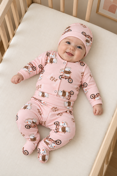Set din 3 piese 0-1 luni Biciclete (body+pantolonasi+caciulita) ID999MARKET_6321602 foto