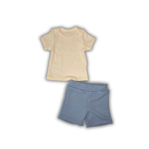 Set Maiou Ivory+Pantalonași Scurți Albastri fără Flis 68-74 cm (6-9 luni) 92487602 foto
