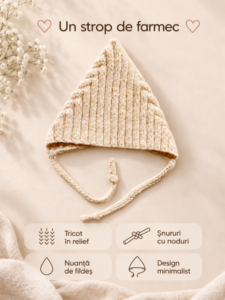 Căciulița cu șireturi tricotată Pampy Ivory 3-6 luni (40-42 cm) ID999MARKET_6124937 foto