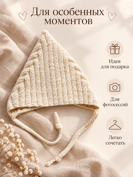 Căciulița cu șireturi tricotată Pampy Ivory 3-6 luni (40-42 cm) ID999MARKET_6124937 foto