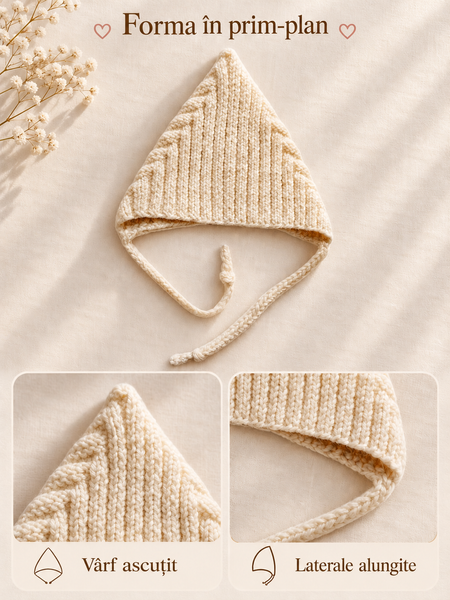 Căciulița cu șireturi tricotată Pampy Ivory 3-6 luni (40-42 cm) ID999MARKET_6124937 foto