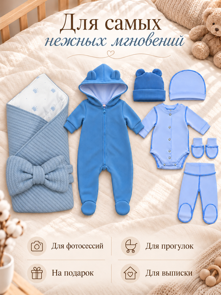 Set pentru externare Pampy Vafel Albastru  56-62 cm (1-3 luni) ID999MARKET_6749614 foto