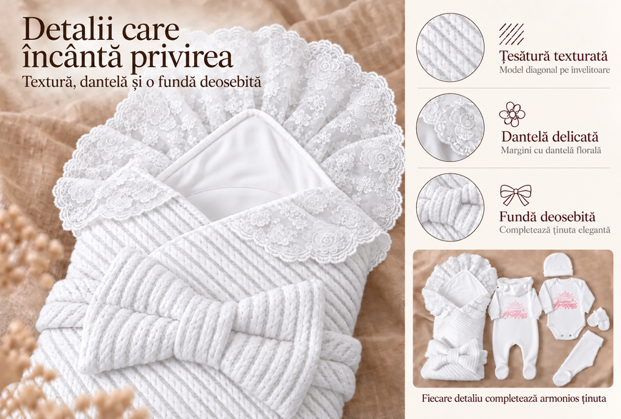 Set pentru externare Pampy Little Princess white (Roz) 50-56 cm (0-1 luni) ID999MARKET_6733657 foto
