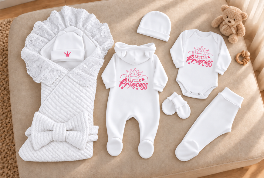Set pentru externare Pampy Little Princess white (Roz) 50-56 cm (0-1 luni) ID999MARKET_6733657 foto