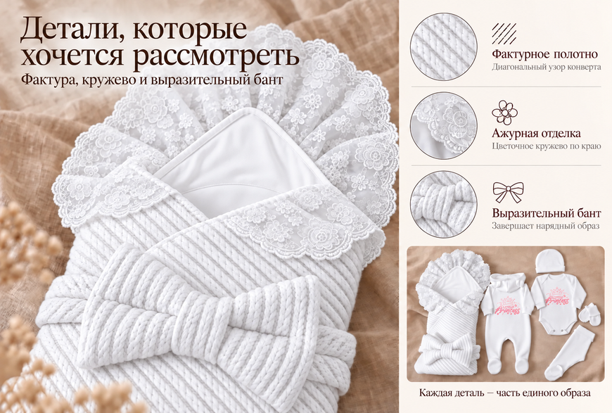 Set pentru externare Pampy Little Princess white (Roz) 50-56 cm (0-1 luni) ID999MARKET_6733657 foto