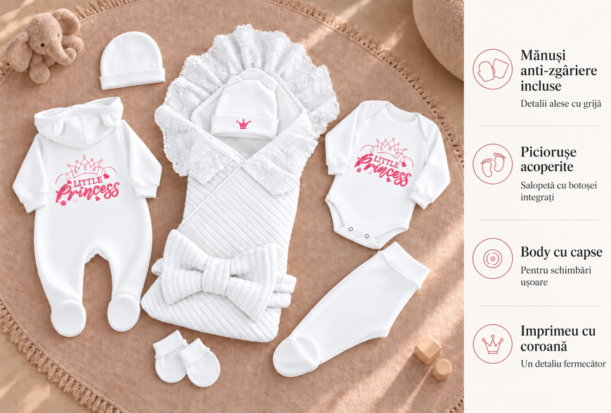Set pentru externare Pampy Little Princess white (Roz) 50-56 cm (0-1 luni) ID999MARKET_6733657 foto