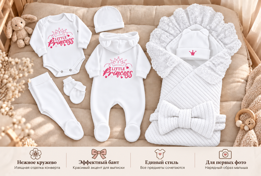Set pentru externare Pampy Little Princess white (Roz) 50-56 cm (0-1 luni) ID999MARKET_6733657 foto