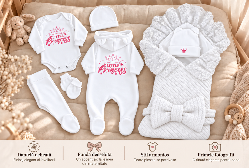 Set pentru externare Pampy Little Princess white (Roz) 50-56 cm (0-1 luni) ID999MARKET_6733657 foto