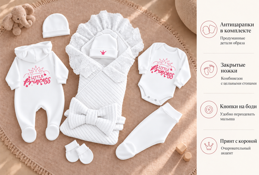 Set pentru externare Pampy Little Princess white (Roz) 50-56 cm (0-1 luni) ID999MARKET_6733657 foto