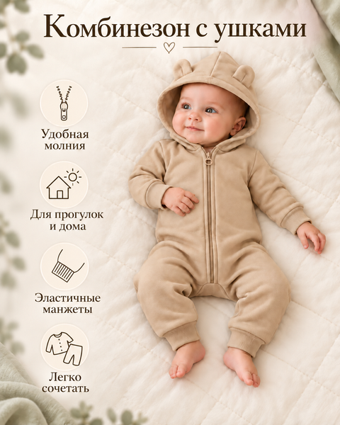 Salopeta din tricot cu gluga Fara picioare, Bej 1-3 luni ID999MARKET_6260034 foto