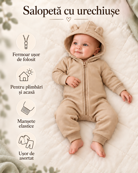 Salopeta din tricot cu gluga Fara picioare, Bej 1-3 luni ID999MARKET_6260034 foto