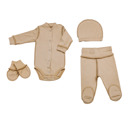 Set din 4 piese 1-3 luni Beige (body+pantalonași+căciuliță+mănuși anti-zg&acirc;rieturi) ID999MARKET_6768669 foto