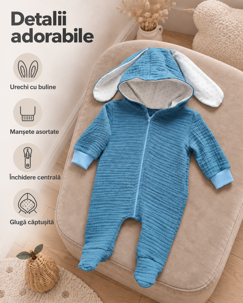 Salopeta din muslin Blue Pampy Blue  56-62 cm (1-3 luni) ID999MARKET_6687163 foto