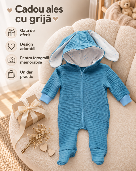 Salopeta din muslin Blue Pampy Blue  56-62 cm (1-3 luni) ID999MARKET_6687163 foto