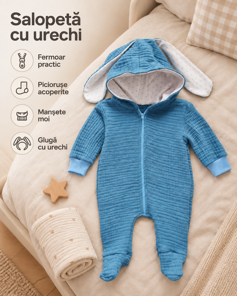 Salopeta din muslin Blue Pampy Blue  56-62 cm (1-3 luni) ID999MARKET_6687163 foto