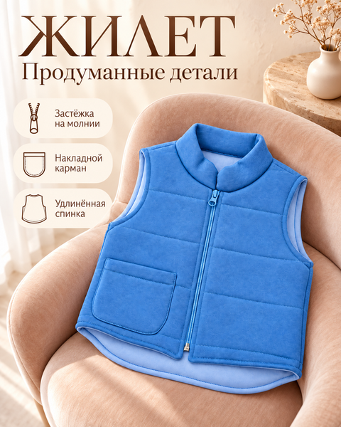 Жилеточка из Футера Голубая 62-68 см (3-6 месяца) ID999MARKET_6141439 фото