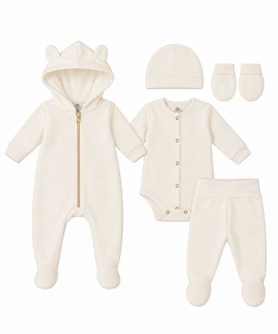 Комплект (Комбинезон+ боди+ шапочка+ ползунки) Pampy (1-3 мес.) Ivory ID999MARKET_6330205 фото