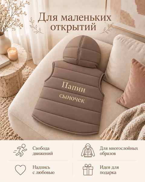 Жилеточка с капюшоном Коричневая ID999MARKET_6769843 фото