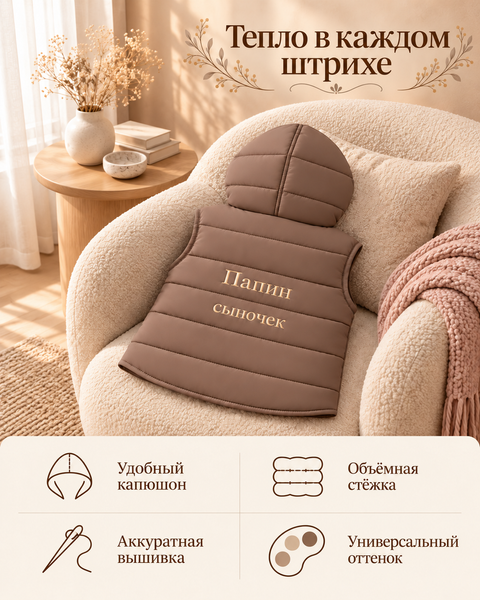 Жилеточка с капюшоном Коричневая ID999MARKET_6769843 фото