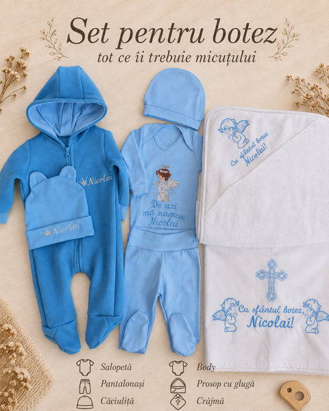 Set pentru botez Pampy &ndash; 7 piese cu broderie personalizată 50-56 cm (0-1 luni) 15892924 foto