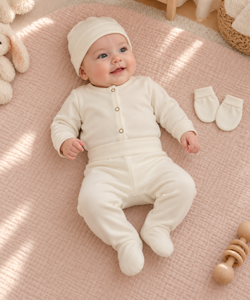 Комплект (Комбинезон+ боди+ шапочка+ ползунки) Pampy (1-3 мес.) Ivory ID999MARKET_6330205 фото