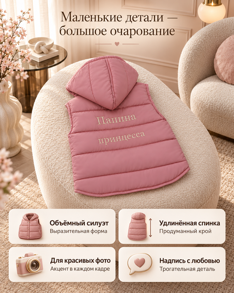 Жилеточка с капюшоном Розовая "Папина принцесса" 3-6 месяцев ID999MARKET_6769843 фото