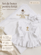Set de botez pentru fetiță cu rochiță din muselină și prosop personalizat 1-3 luni 04972175 foto 2