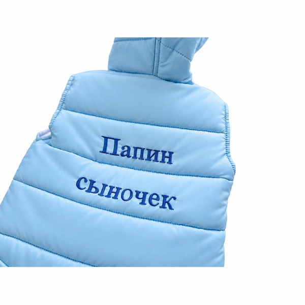 Жилеточка с капюшоном Голубая "Папин сыночек" 9-12 месяцев ID999MARKET_6769843 фото