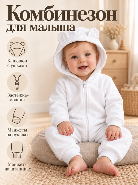Salopeta din tricot cu gluga Fara picioare, Alb 74-80 cm (9-12 luni) ID999MARKET_6260034 foto