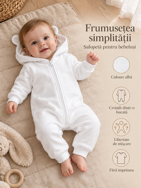 Salopeta din tricot cu gluga Fara picioare, Alb 74-80 cm (9-12 luni) ID999MARKET_6260034 foto