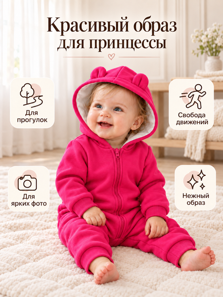 Комбинезон С капюшоном и без ножек Pink   62-68 см (3-6 месяцев) ID999MARKET_6260034 фото