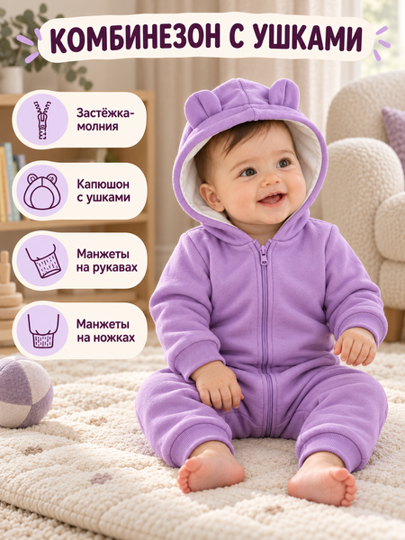 Salopeta din tricot cu gluga Fara picioare, Violet 9-12 luni ID999MARKET_6260034 foto