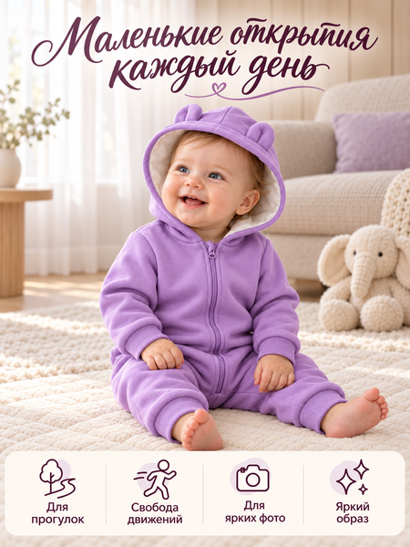 Salopeta din tricot cu gluga Fara picioare, Violet 9-12 luni ID999MARKET_6260034 foto