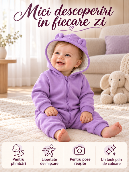 Salopeta din tricot cu gluga Fara picioare, Violet 9-12 luni ID999MARKET_6260034 foto