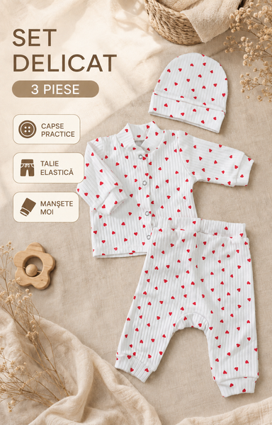 Set Pampy &ndash; bluziță  pantaloni  căciuliță 50-56 cm(0-1 luni)cu inimi 59331821 foto