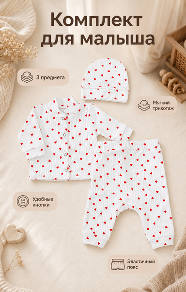 Set Pampy &ndash; bluziță  pantaloni  căciuliță 50-56 cm(0-1 luni)cu inimi 59331821 foto