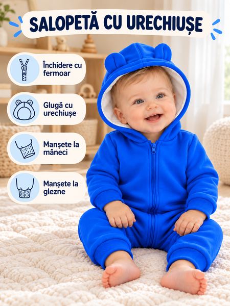 Salopeta din tricot cu gluga Fara picioare albastru electric 74-80 cm (9-12 luni) ID999MARKET_6260034 foto