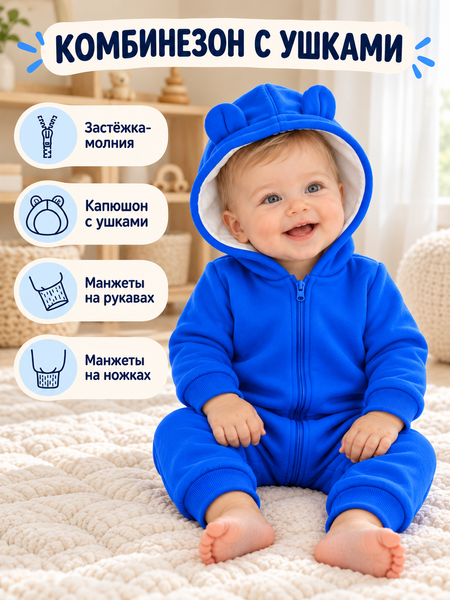 Salopeta din tricot cu gluga Fara picioare albastru electric 74-80 cm (9-12 luni) ID999MARKET_6260034 foto