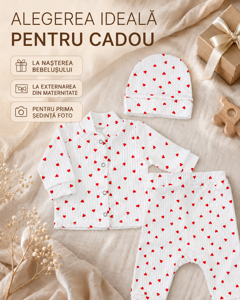 Set Pampy &ndash; bluziță  pantaloni  căciuliță 50-56 cm(0-1 luni)cu inimi 59331821 foto