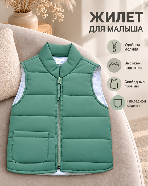 Жилеточка без капюшона Оливковая 6-9 месяцев 32487821 фото