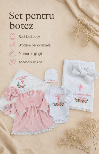 Set pentru botez Pampy pentru fetiță &ndash; 7 piese personalizate 50-56 cm (0-1 luni) 76152634 foto
