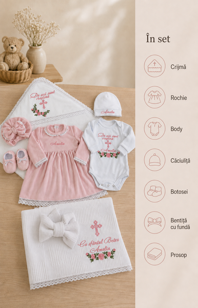 Set pentru botez Pampy pentru fetiță &ndash; 7 piese personalizate 50-56 cm (0-1 luni) 76152634 foto