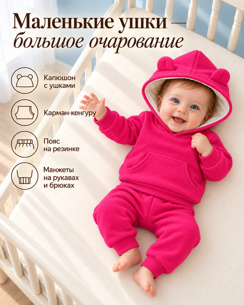 Костюм розовый Батник+штанишки 12-18 месяцев ID999MARKET_6795687 фото