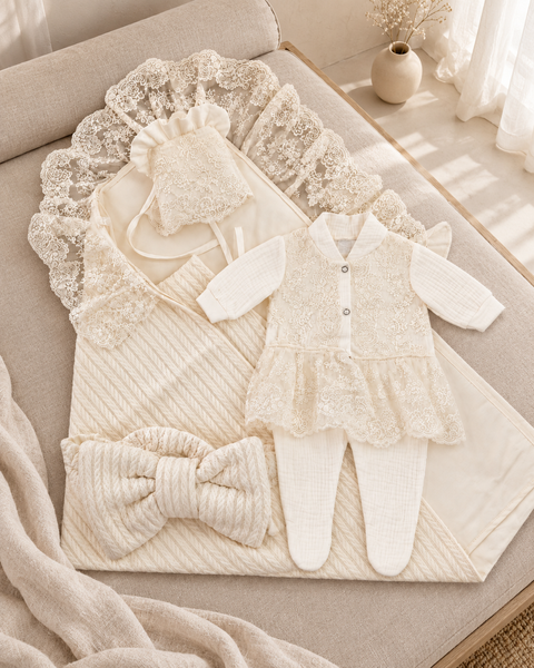 Set pentru externare Ivory cu Slip cu Dantelă 56-62 cm (1-3 luni) 71115711 foto